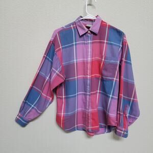 Vintage Plaid Button Down Shirt Merona Women Small  Cotton Casual Retro Preppy